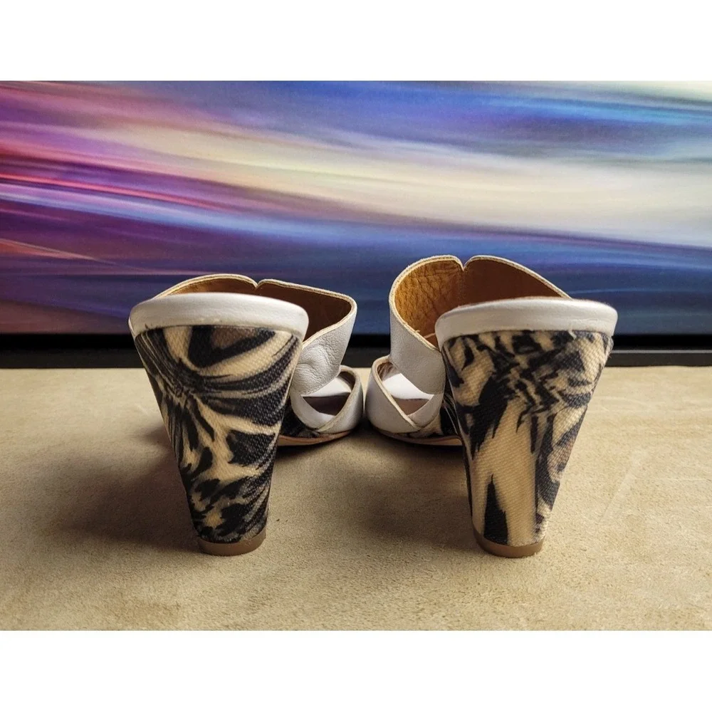 Luisa D'orio 80's Wedge, White w/ animal print heel, Made in Italy, All Leather